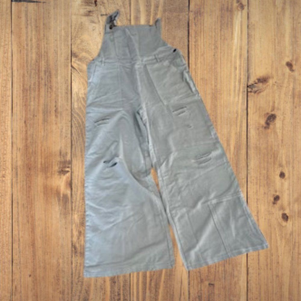 Listicle Sage Distressed French Terry Overall P5167M Medium NWT Boutique